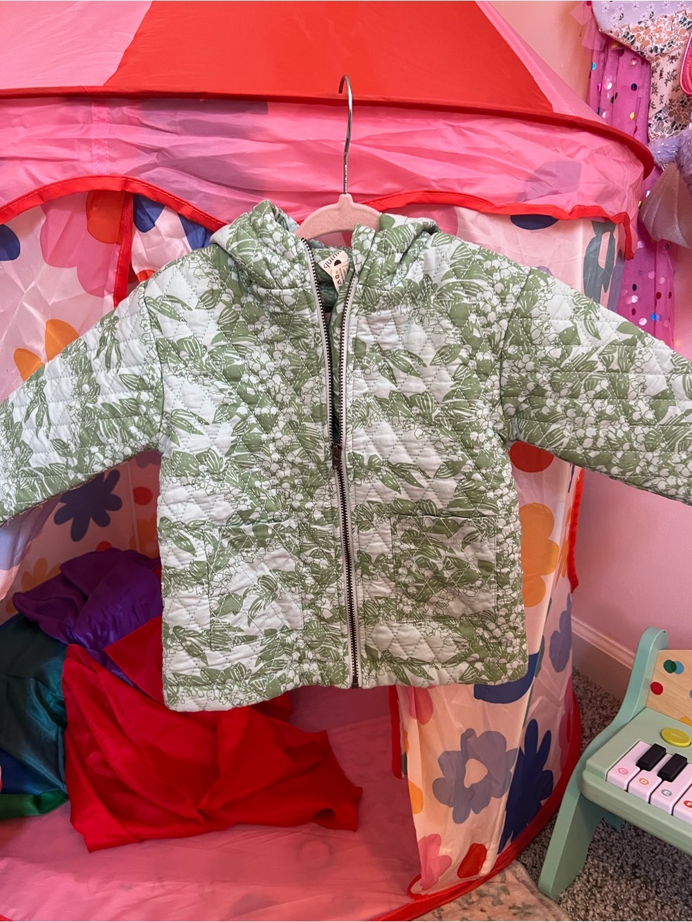 kate quinn Green and White Quilted Floral Zip Hoodie